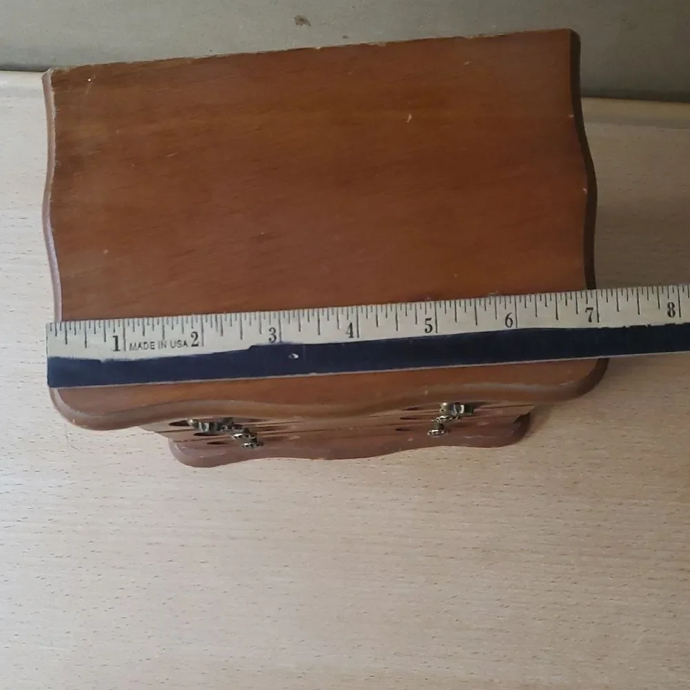 Vintage Wooden Jewelry Organizer with Mirror Trinket Box Hinged Cage
